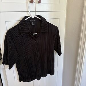 Black Pleats Please Inspired Button -Up Shirt Top